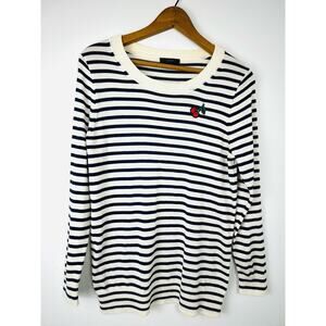 J Crew 100% Merino Wool Striped Sweater Cherry Womens M Breton New England Prep